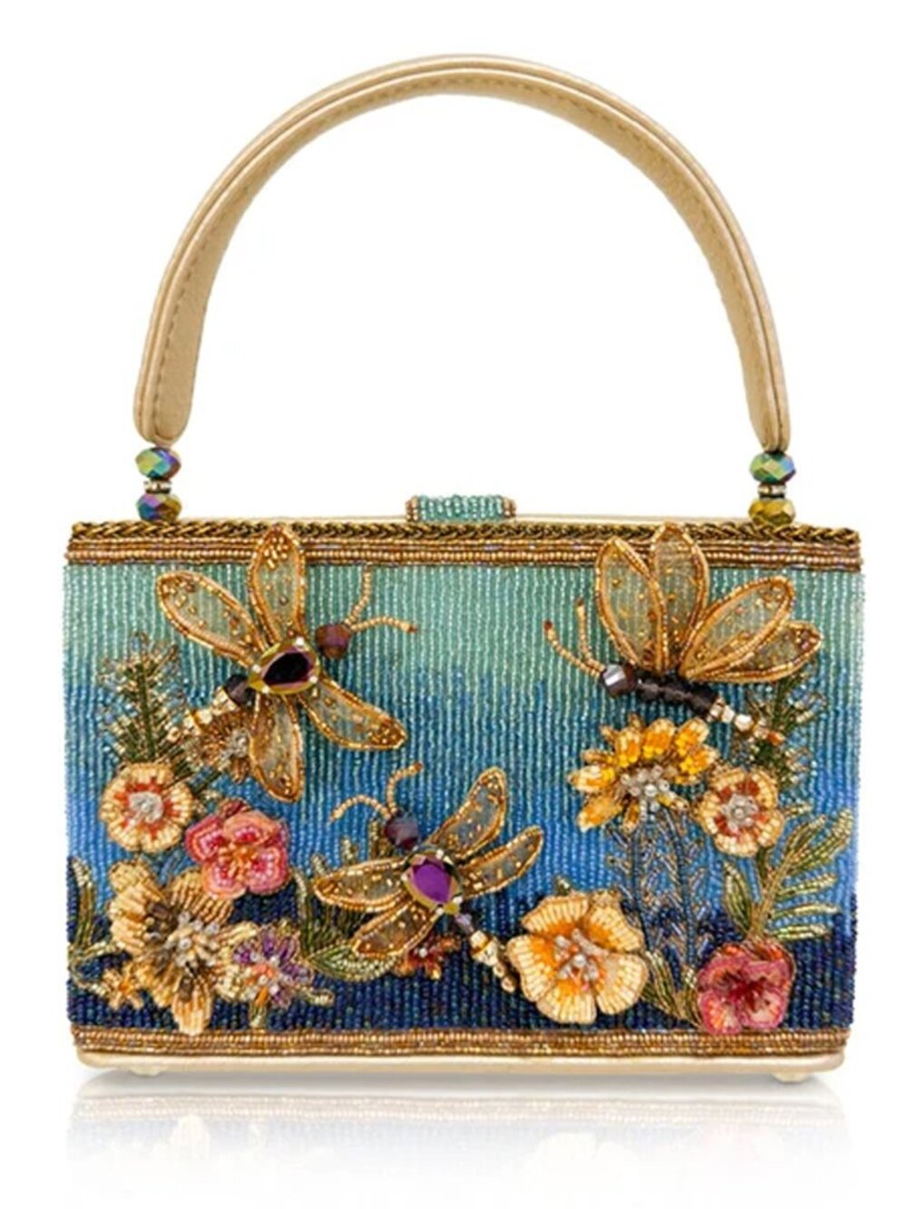 Mary Frances I Can Fly 3D Dragonfly Floral Top Handbag Bag Gold Blue Purse NEW